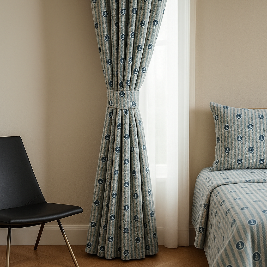 Nautical Anchor Pure Cotton Curtains – Blue Striped Kids Drapes, Light-Filtering or Blackout-3