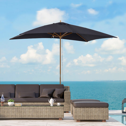 Wooden Garden Patio Parasol Umbrella with Vent - Black-1