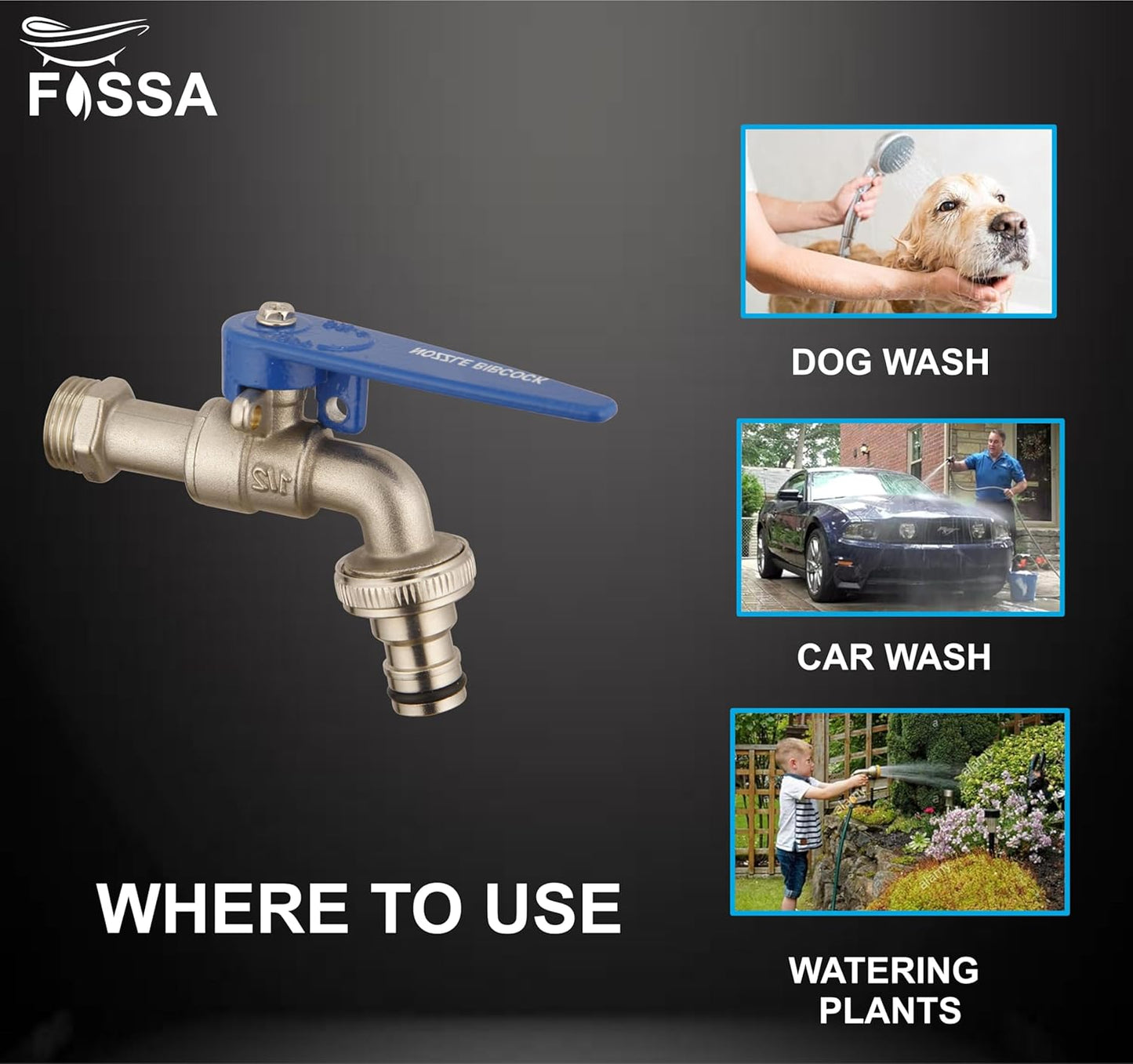 Fossa Nozzle Cock for Bathroom | Washing Machine Tap for Inlet Pipe/Hose | Garden Pipe Tap | Easy Hose Connect Tap | Laundry Dishwasher Hose Connect-4