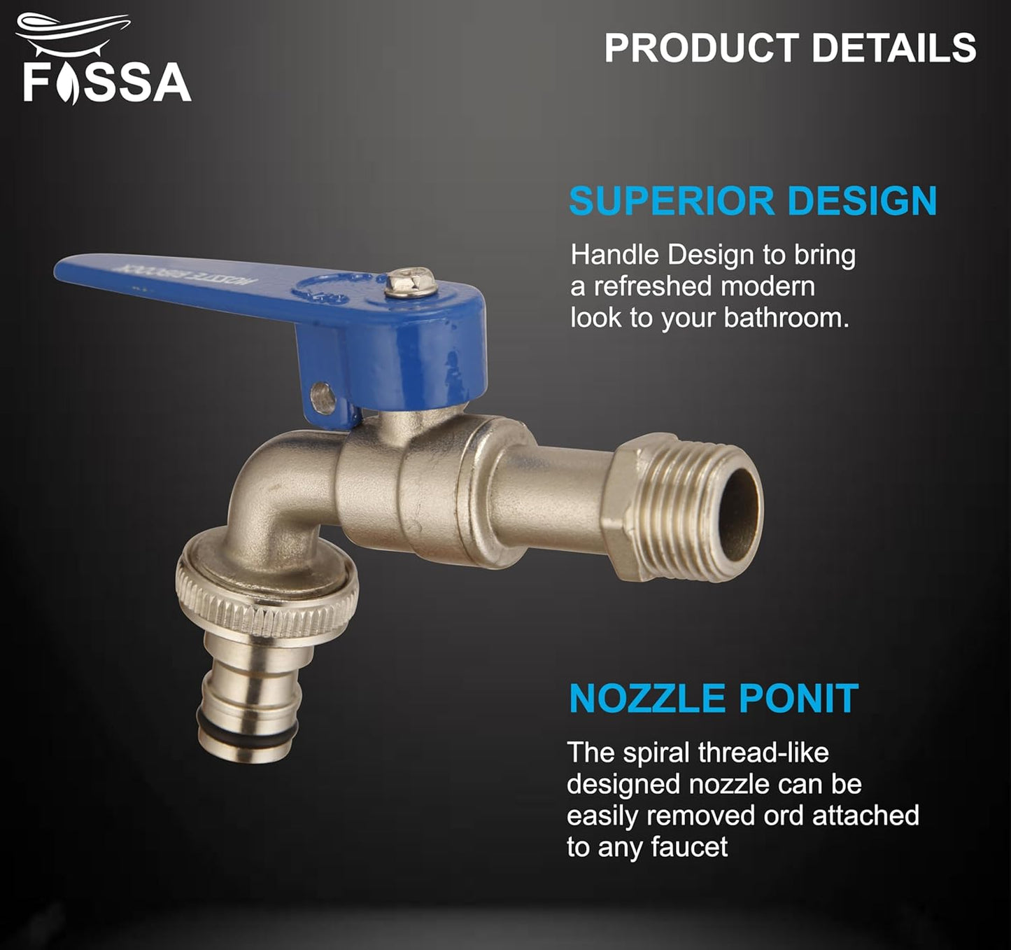 Fossa Nozzle Cock for Bathroom | Washing Machine Tap for Inlet Pipe/Hose | Garden Pipe Tap | Easy Hose Connect Tap | Laundry Dishwasher Hose Connect-3