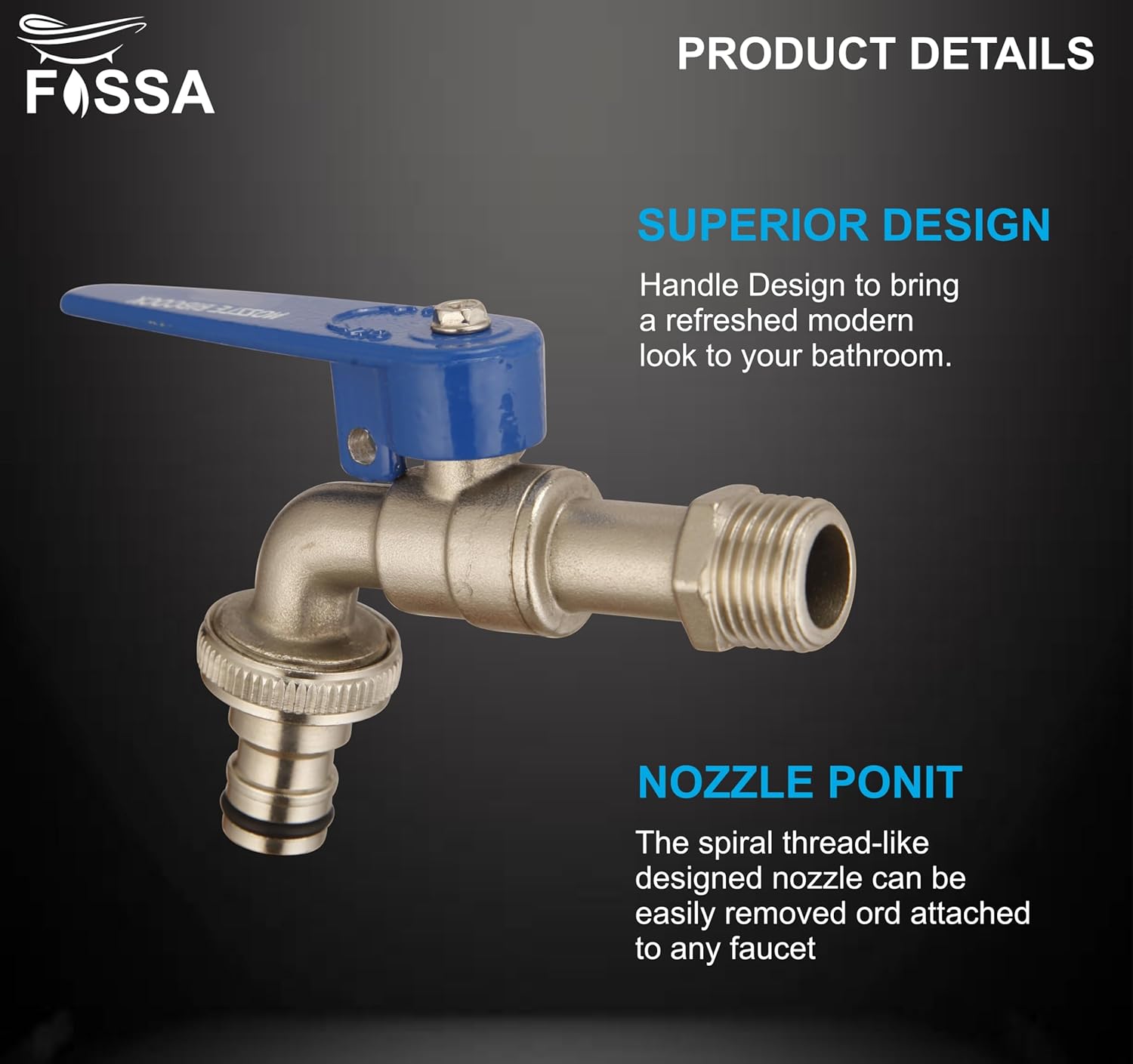 Fossa Nozzle Cock for Bathroom | Washing Machine Tap for Inlet Pipe/Hose | Garden Pipe Tap | Easy Hose Connect Tap | Laundry Dishwasher Hose Connect-3