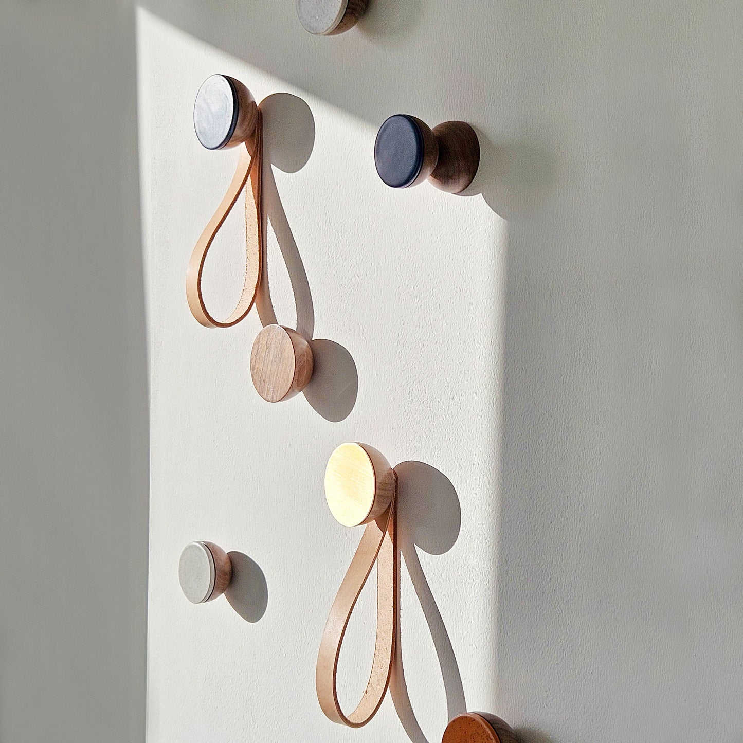 Geometric Walnut Wood & Ceramic Wall Mounted Coat Hook / Knob - Dark Blue-4