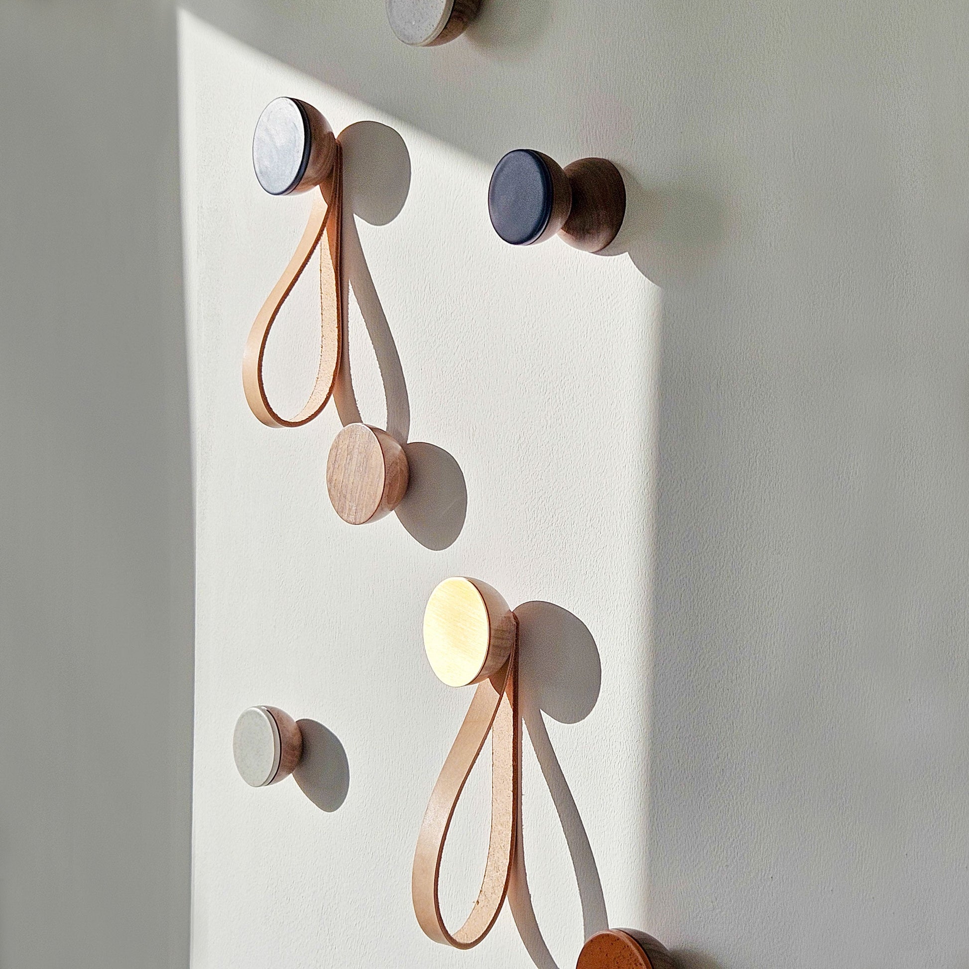 Geometric Walnut Wood & Ceramic Wall Mounted Coat Hook / Knob - Dark Blue-4