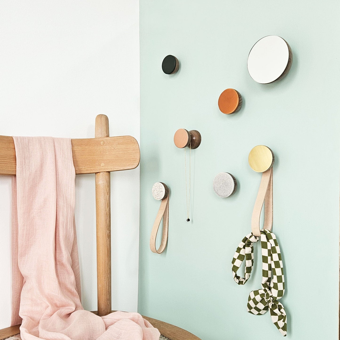 Geometric Walnut Wood & Copper Wall Mounted Coat Hook / Knob-2