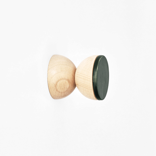 Geometric Beech Wood & Ceramic Wall Mounted Coat Hook / Knob - Dark Green-0