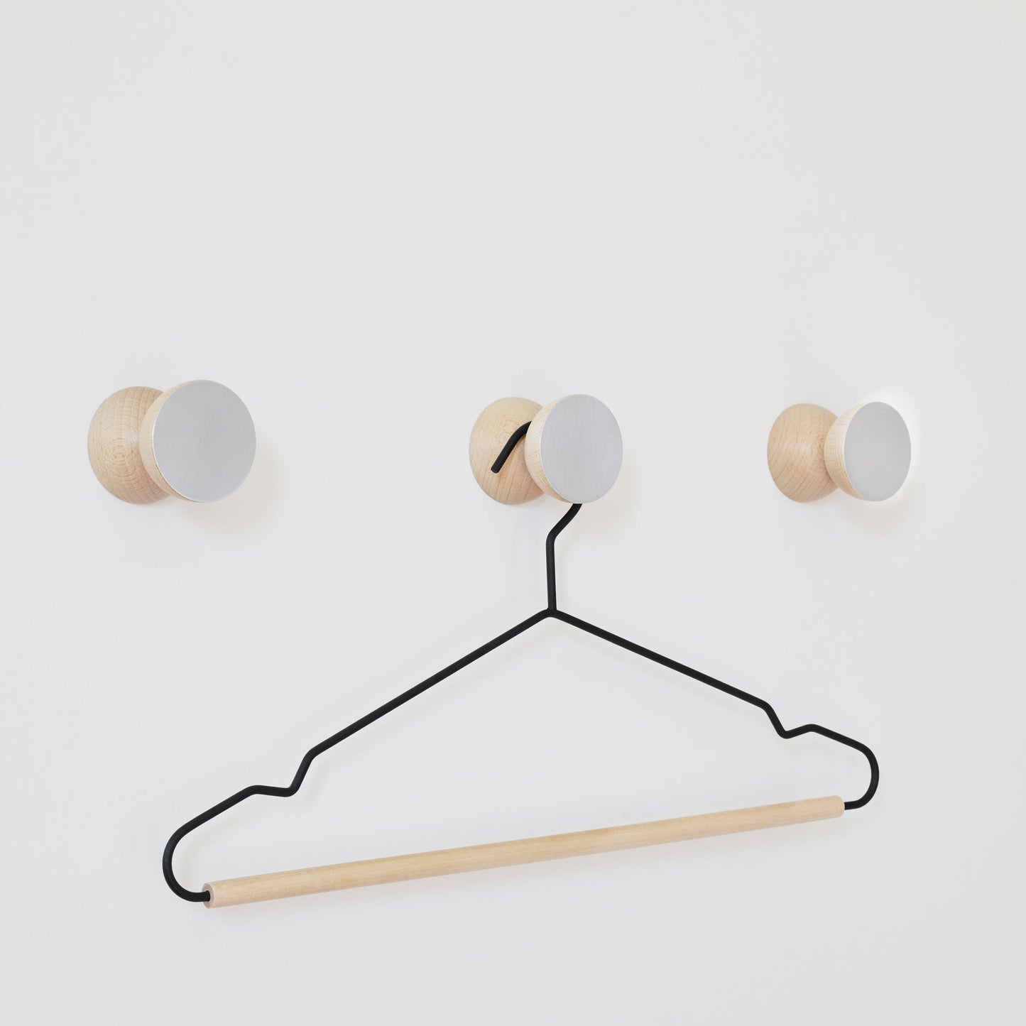 Geometric Beech Wood & Aluminium Wall Mounted Coat Hook / Knob-2