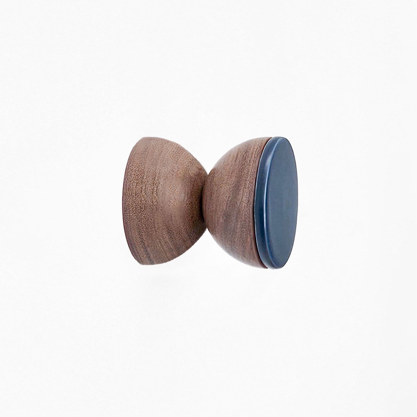 Geometric Walnut Wood & Ceramic Wall Mounted Coat Hook / Knob - Dark Blue-0