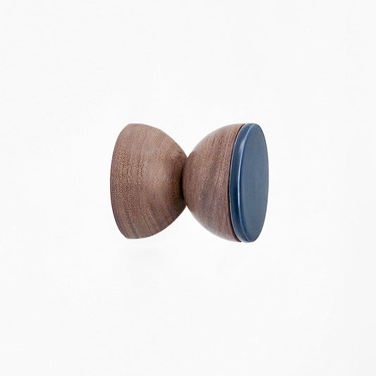 Geometric Walnut Wood & Ceramic Wall Mounted Coat Hook / Knob - Dark Blue-0
