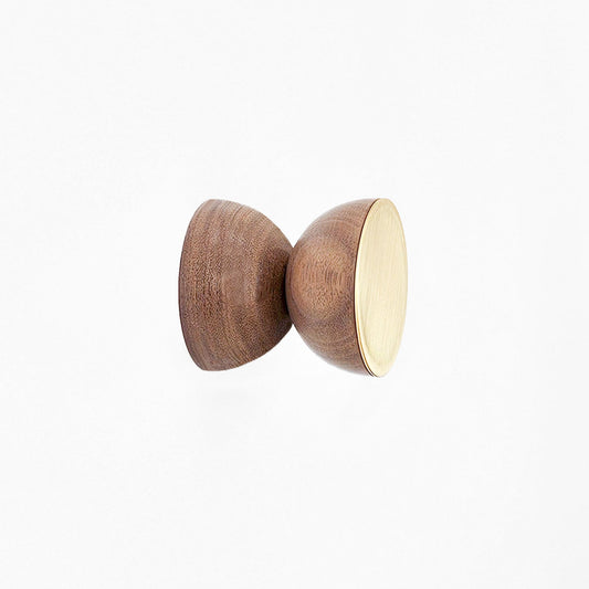 Geometric Walnut Wood & Brass Wall Mounted Coat Hook / Knob-0