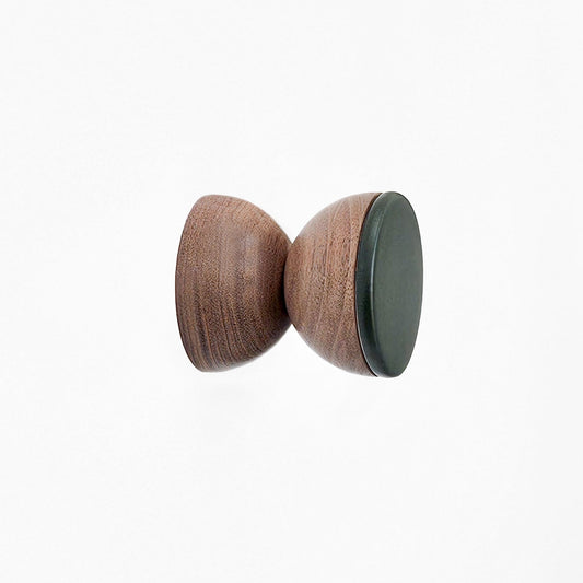 Geometric Walnut Wood & Ceramic Wall Mounted Coat Hook / Knob - Dark Green-0