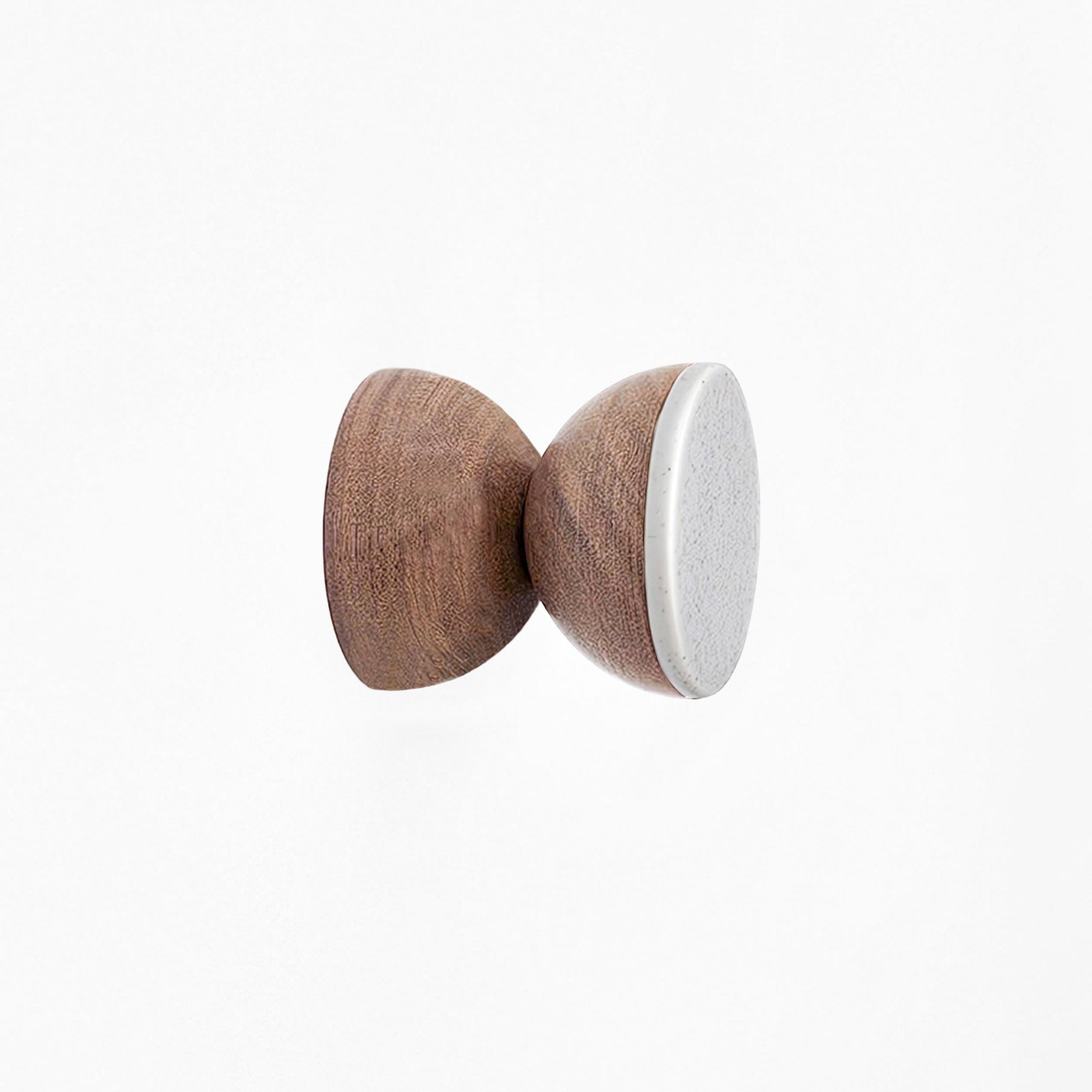 Geometric Walnut Wood & Ceramic Wall Mounted Coat Hook / Knob - Speckled Grey-0