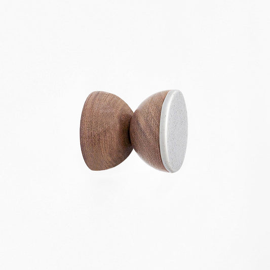 Geometric Walnut Wood & Ceramic Wall Mounted Coat Hook / Knob - Speckled Grey-0