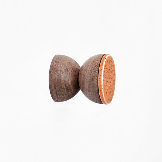 Geometric Walnut Wood & Ceramic Wall Mounted Coat Hook / Knob - Terracotta Orange Specks-0