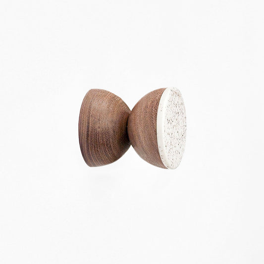 Geometric Walnut Wood & Ceramic Wall Mounted Coat Hook / Knob - Speckled White-0