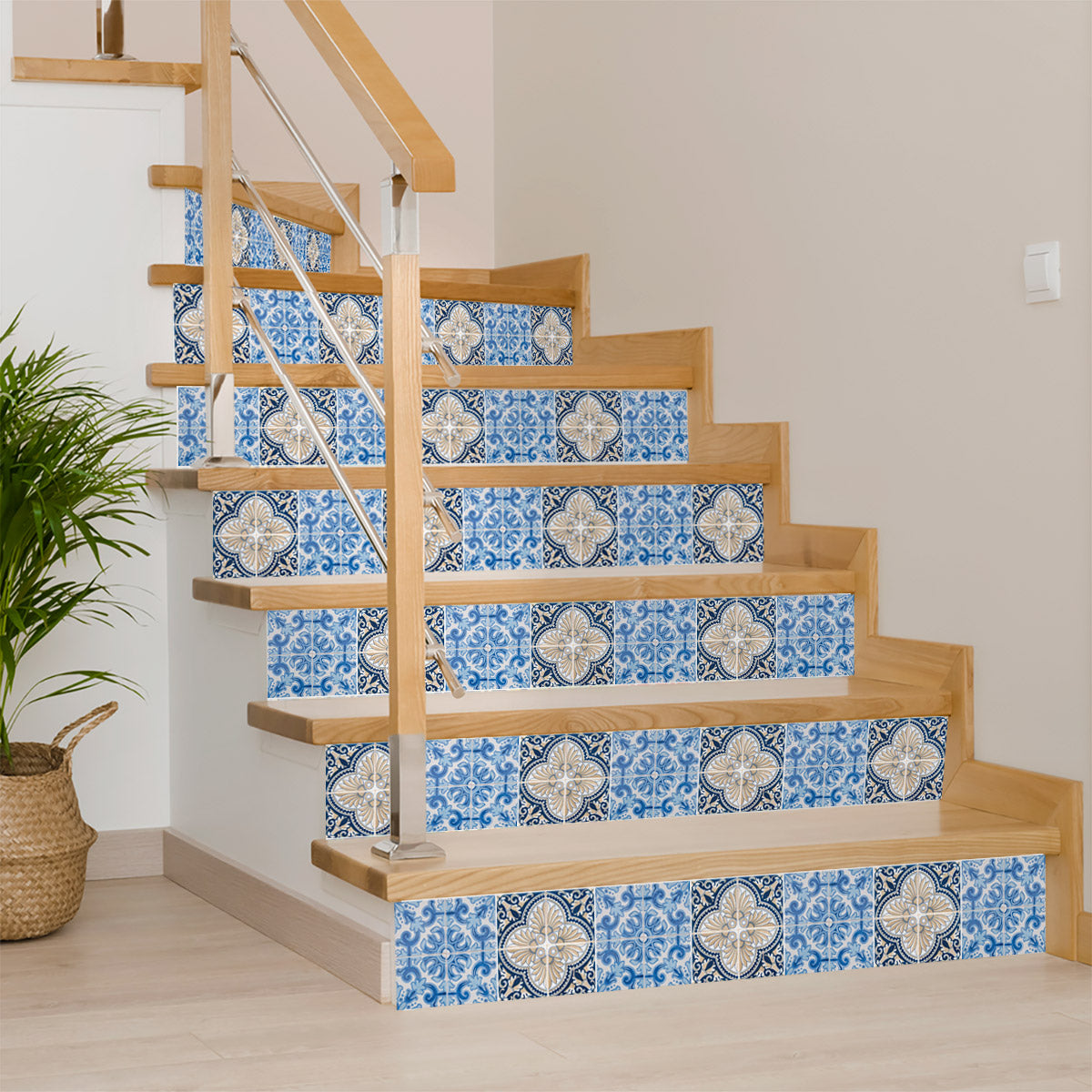 Blue and Yellow two different patterns Peel and Stick Tile Stickers Model - H205-4