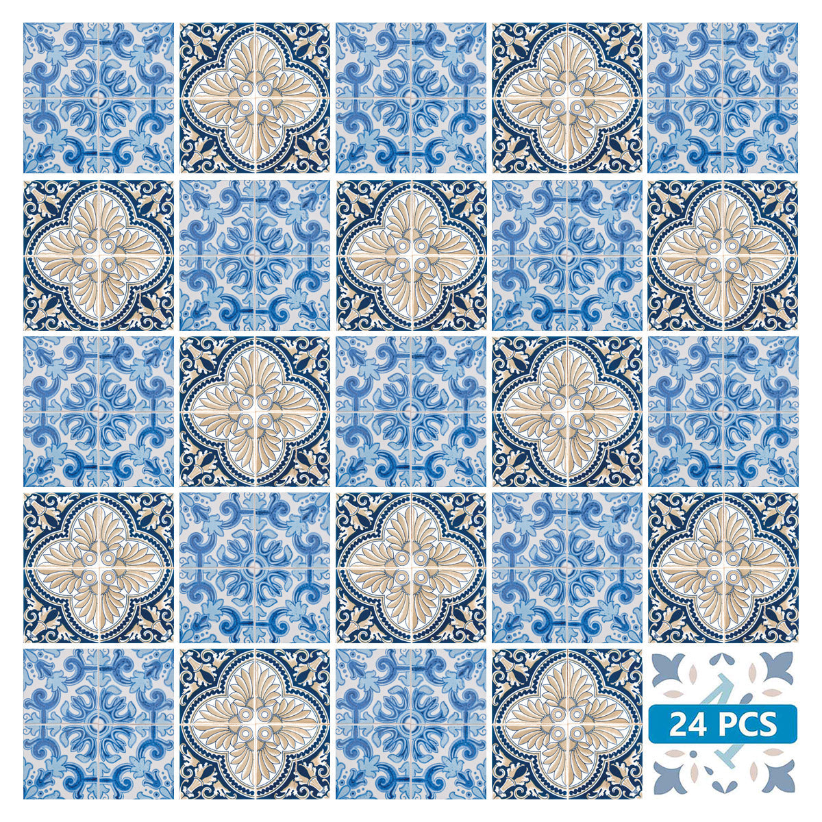 Blue and Yellow two different patterns Peel and Stick Tile Stickers Model - H205-1