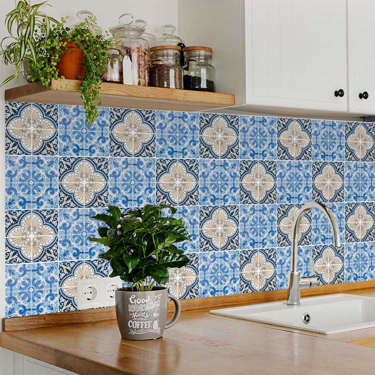 Blue and Yellow two different patterns Peel and Stick Tile Stickers Model - H205-2