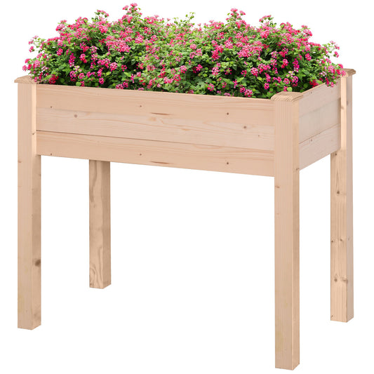 Rectangular Raised Fir Wood Garden Planter - Oak Tone-0