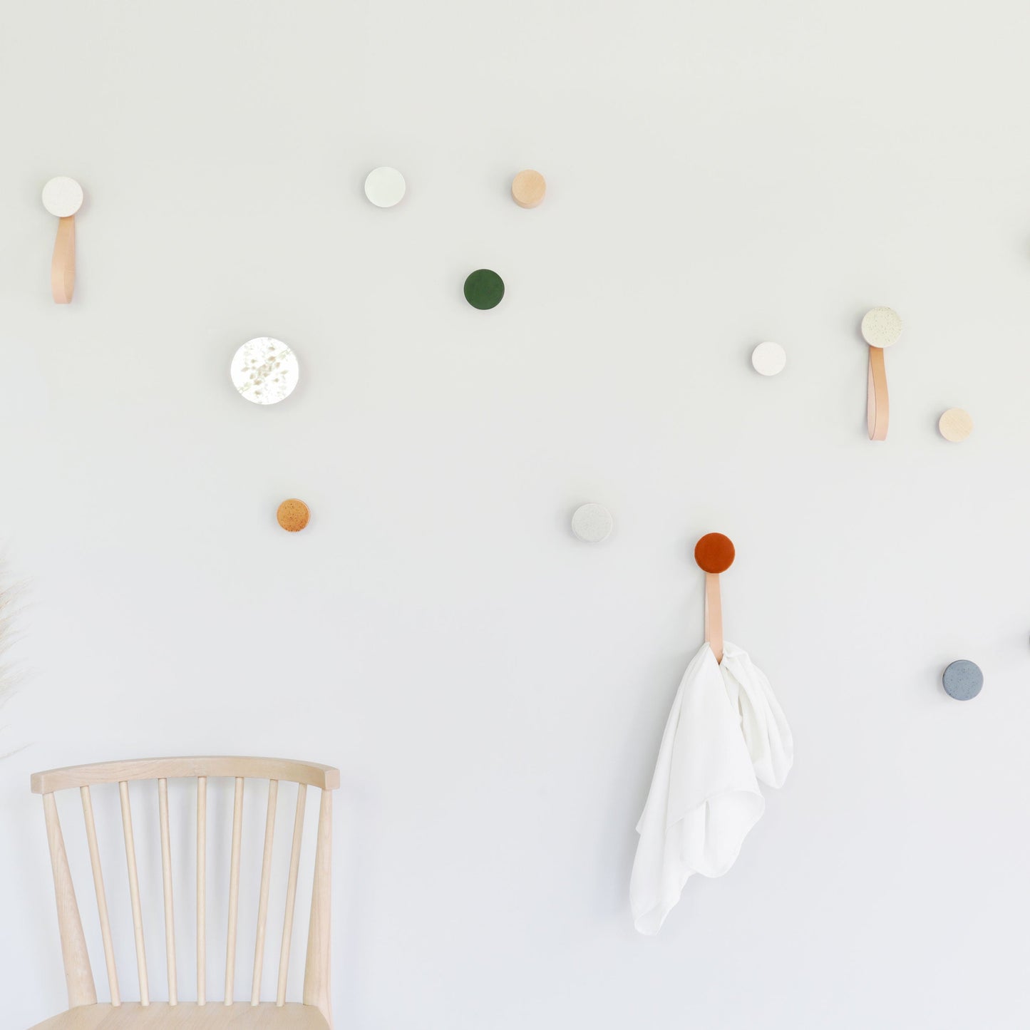 Round Beech Wood & Ceramic Wall Mounted Coat Hook / Hanger with Leather Strap - Dark Terracotta Orange-4