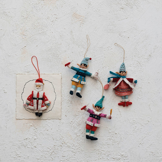 Handmade Wool Felt Santa Ornament w/ Embroidery & Sequins-1