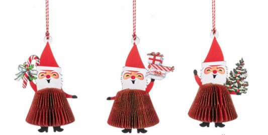 Honeycomb Santa Ornaments Set of 3-0