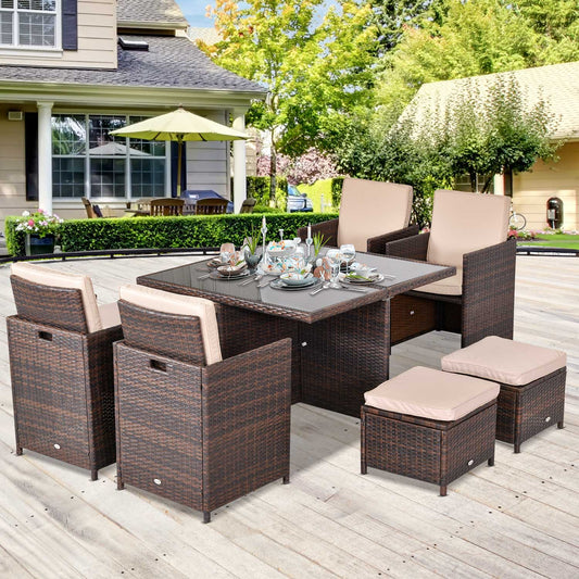 9 Piece Rattan Garden Furniture Set 8-Seater Outdoor Dining Brown-1