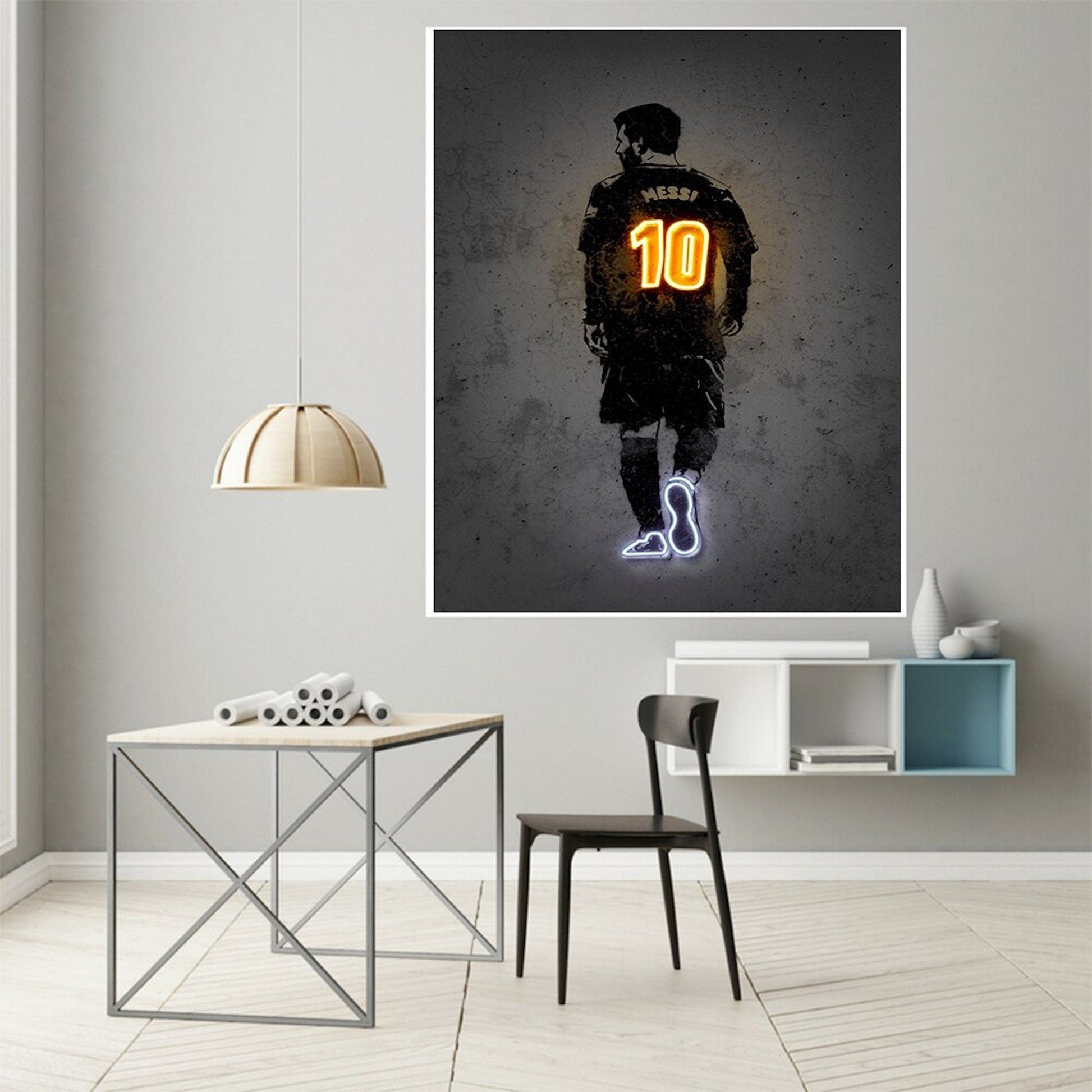 Poster Fußball Lionel Messi Nummer 10 Christiano Ronaldo 7 und Neymar Jr. 10 mit Neon Leucht Trikotnummer als Deko Print ohne Rahmen-3