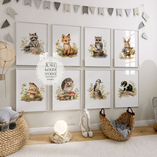 Kinderzimmer Poster Tiere Wald Wasserfarben · Wanddekoration Kinderzimmer Geschenkidee · Wand Deko · Kunst Druck · Deko Print · ohne Rahmen-0