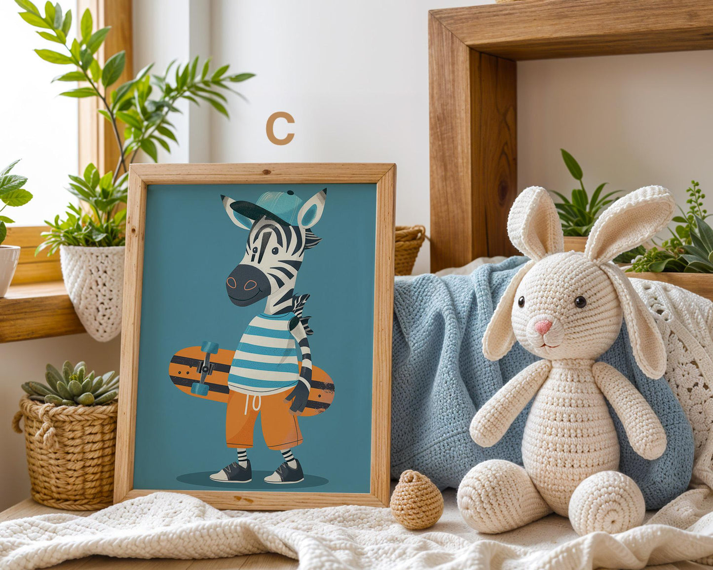 Lustige Tierwelt Poster Kinderzimmer · Geschenkidee für Kinder · Radfahrender Affe · E-Scooter Spaß ·Stylisches Zebra·Deko Print ohne Rahmen-6