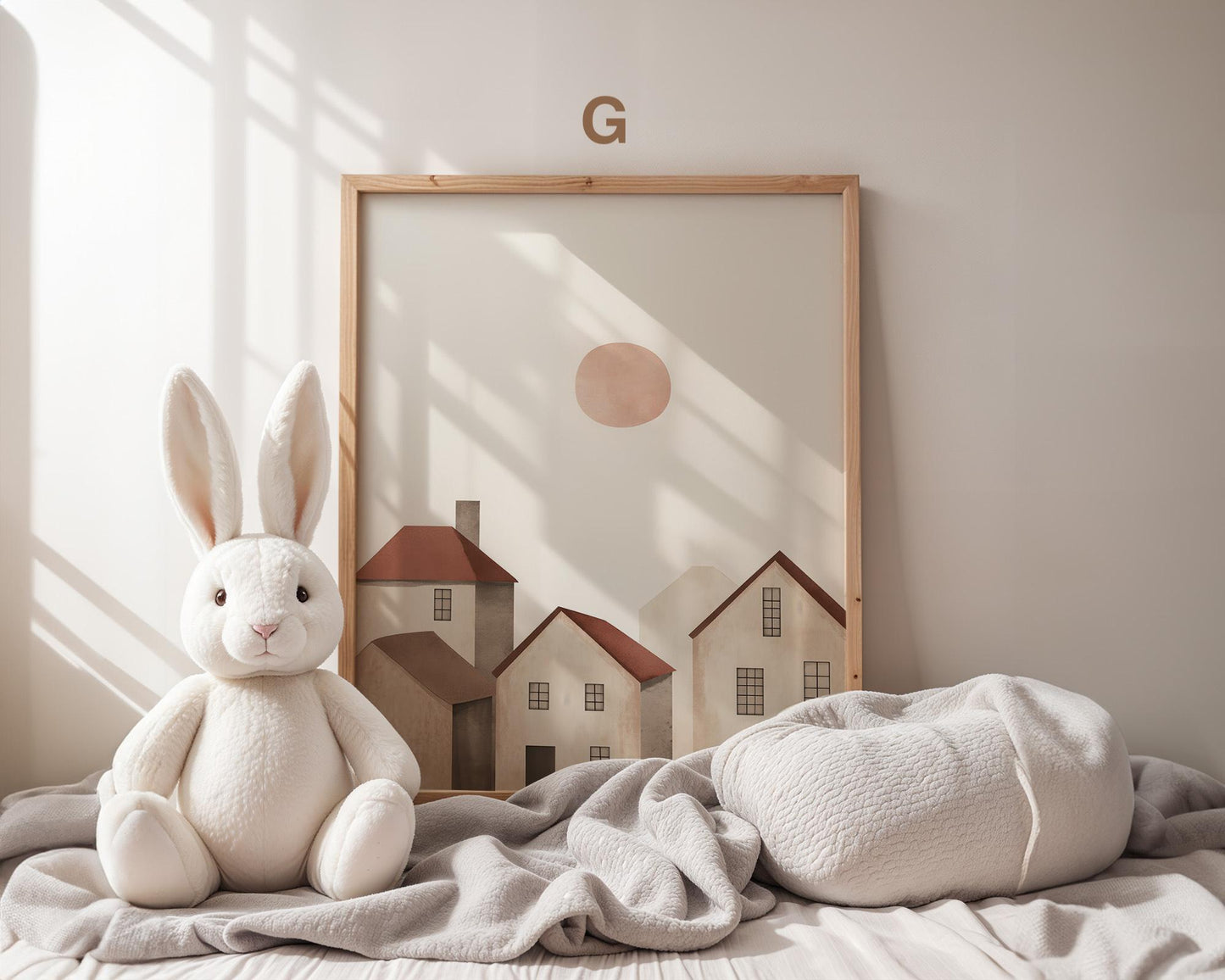 Boho Babyzimmer Poster · Regenbogen, Herzen, Blumen, Sonne, Häuser, Mutter-Kind  Scandi Wandkunst für Kinderzimmer · Deko Print ohne Rahmen-7