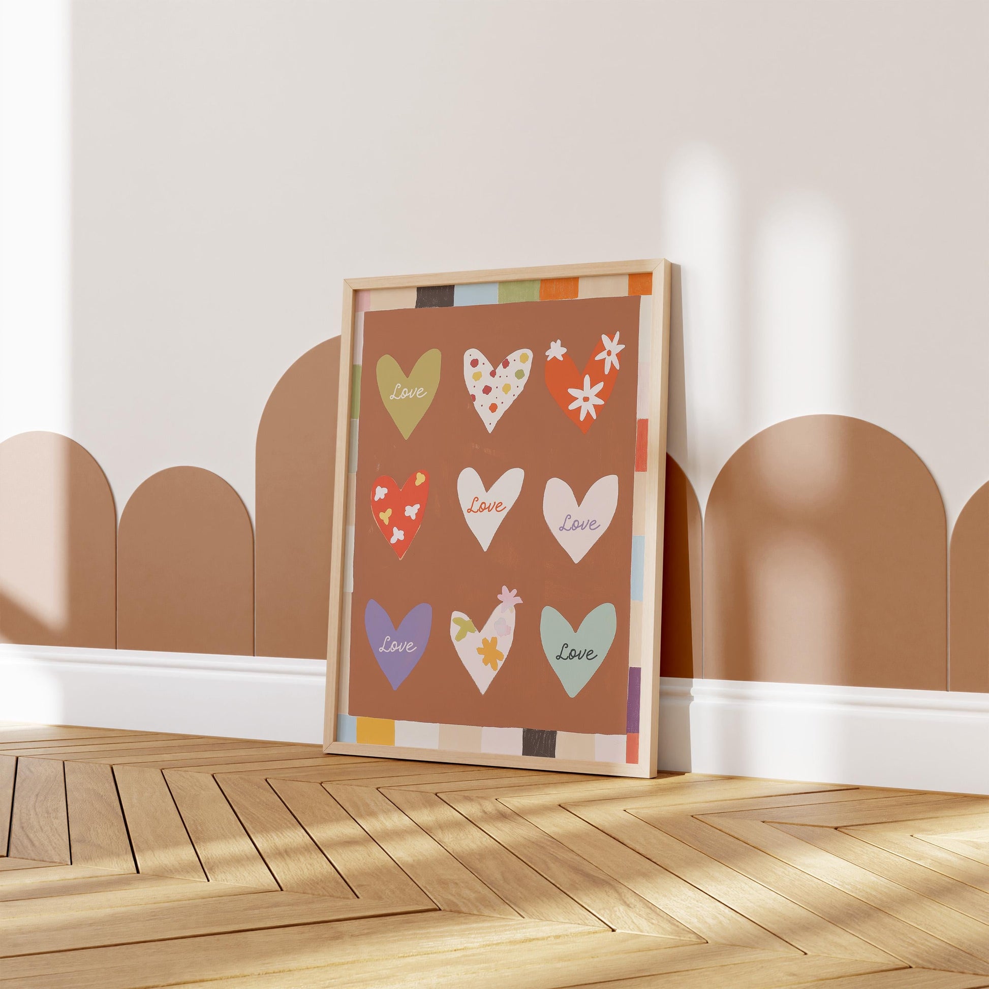 Poster Kinderzimmer Herzen · Love Design mit Blumen & Mustern · Warme Farben · Liebevolle Wanddeko · Deko Print ohne Rahmen-3