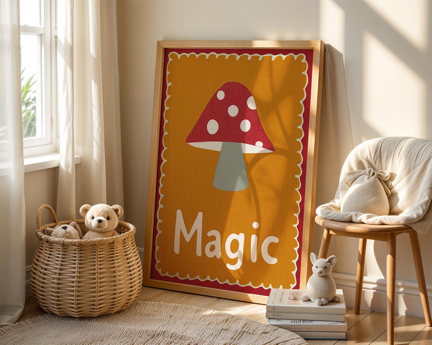 Poster Kinderzimmer Magic · Fliegenpilz Illustration · Magische Wanddeko in Retro Farben · Waldmotiv für Kinder · Dekoprint Ohne Rahmen-4