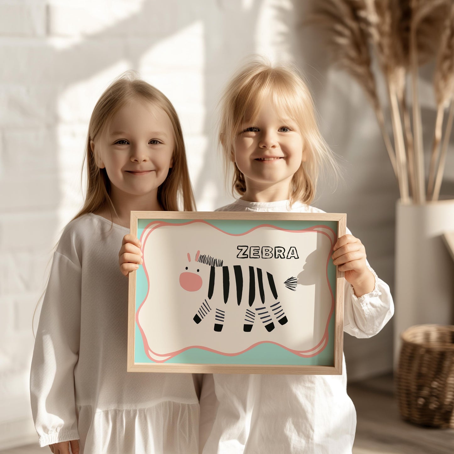 Poster Kinderzimmer Zebra · Tierposter mit schwarz-weißem Zebra im Skandi-Stil · Bunte Wanddeko für Kinder & Babys · Deko ohne Rahmen-1