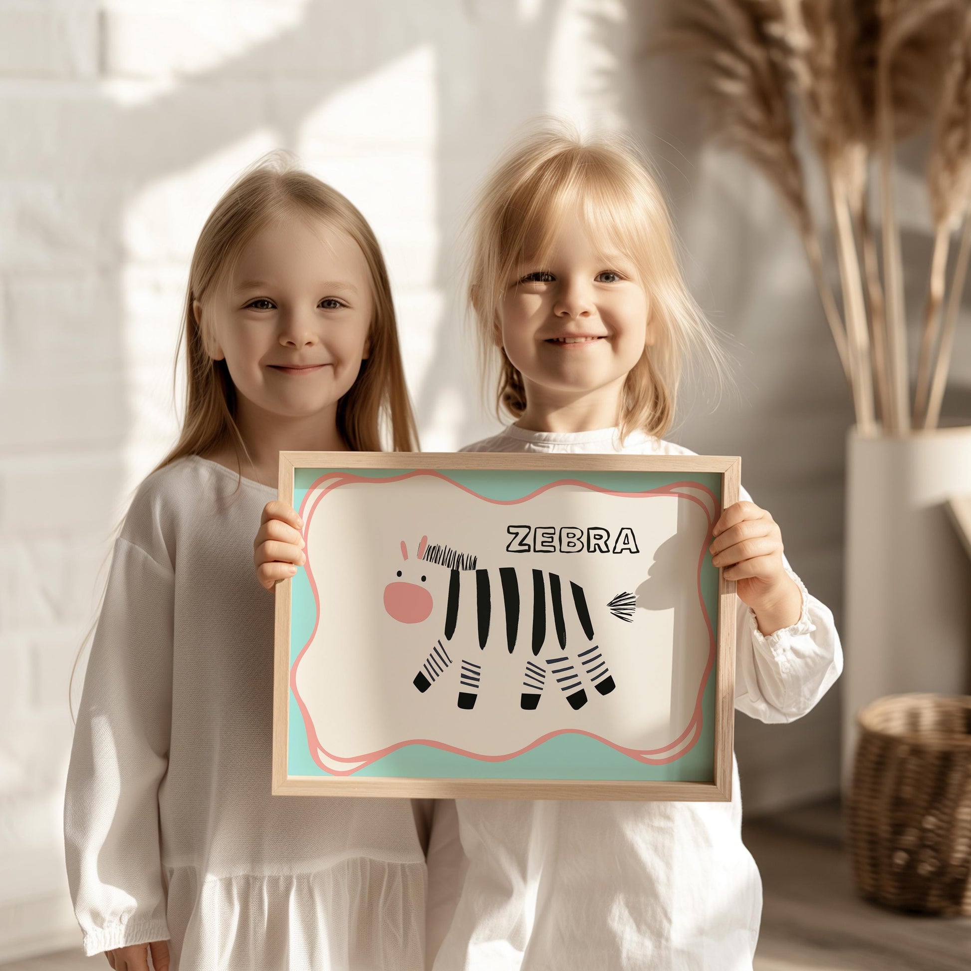 Poster Kinderzimmer Zebra · Tierposter mit schwarz-weißem Zebra im Skandi-Stil · Bunte Wanddeko für Kinder & Babys · Deko ohne Rahmen-1