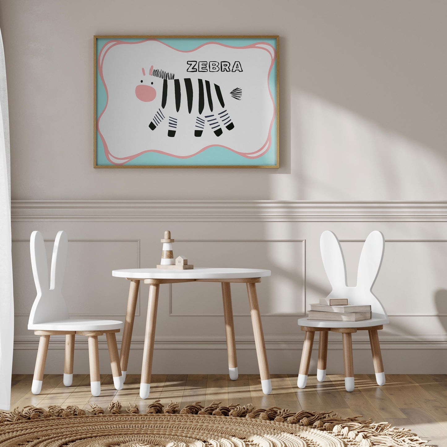 Poster Kinderzimmer Zebra · Tierposter mit schwarz-weißem Zebra im Skandi-Stil · Bunte Wanddeko für Kinder & Babys · Deko ohne Rahmen-3
