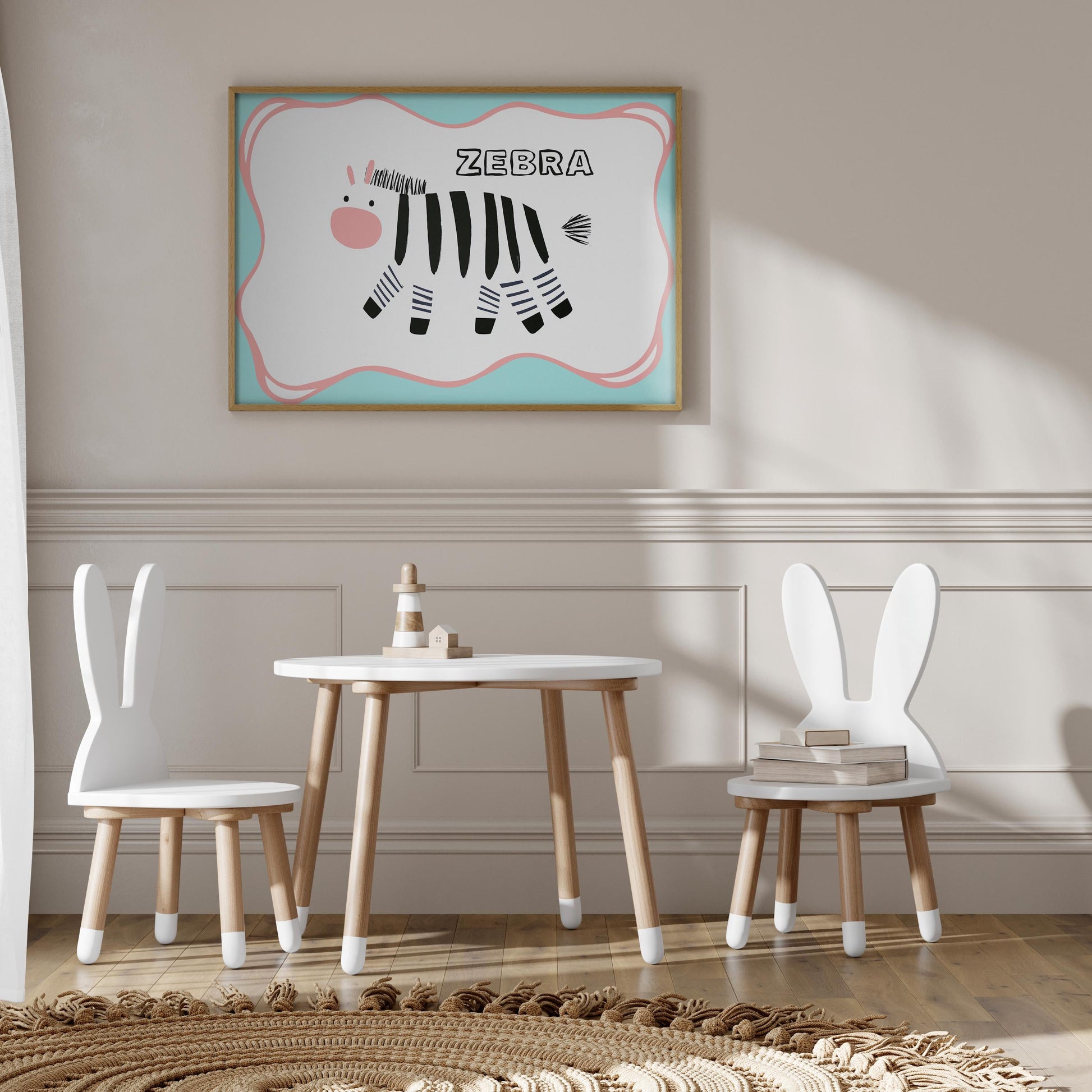 Poster Kinderzimmer Zebra · Tierposter mit schwarz-weißem Zebra im Skandi-Stil · Bunte Wanddeko für Kinder & Babys · Deko ohne Rahmen-3