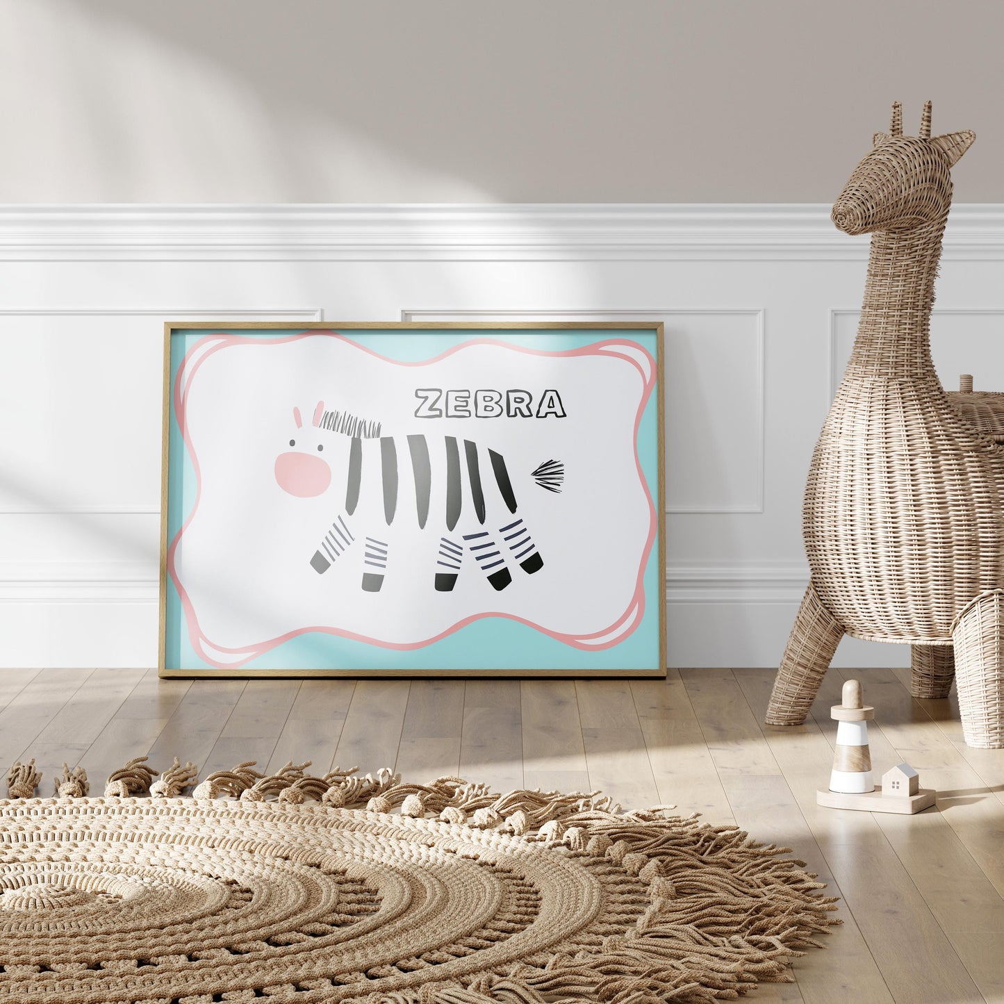 Poster Kinderzimmer Zebra · Tierposter mit schwarz-weißem Zebra im Skandi-Stil · Bunte Wanddeko für Kinder & Babys · Deko ohne Rahmen-4