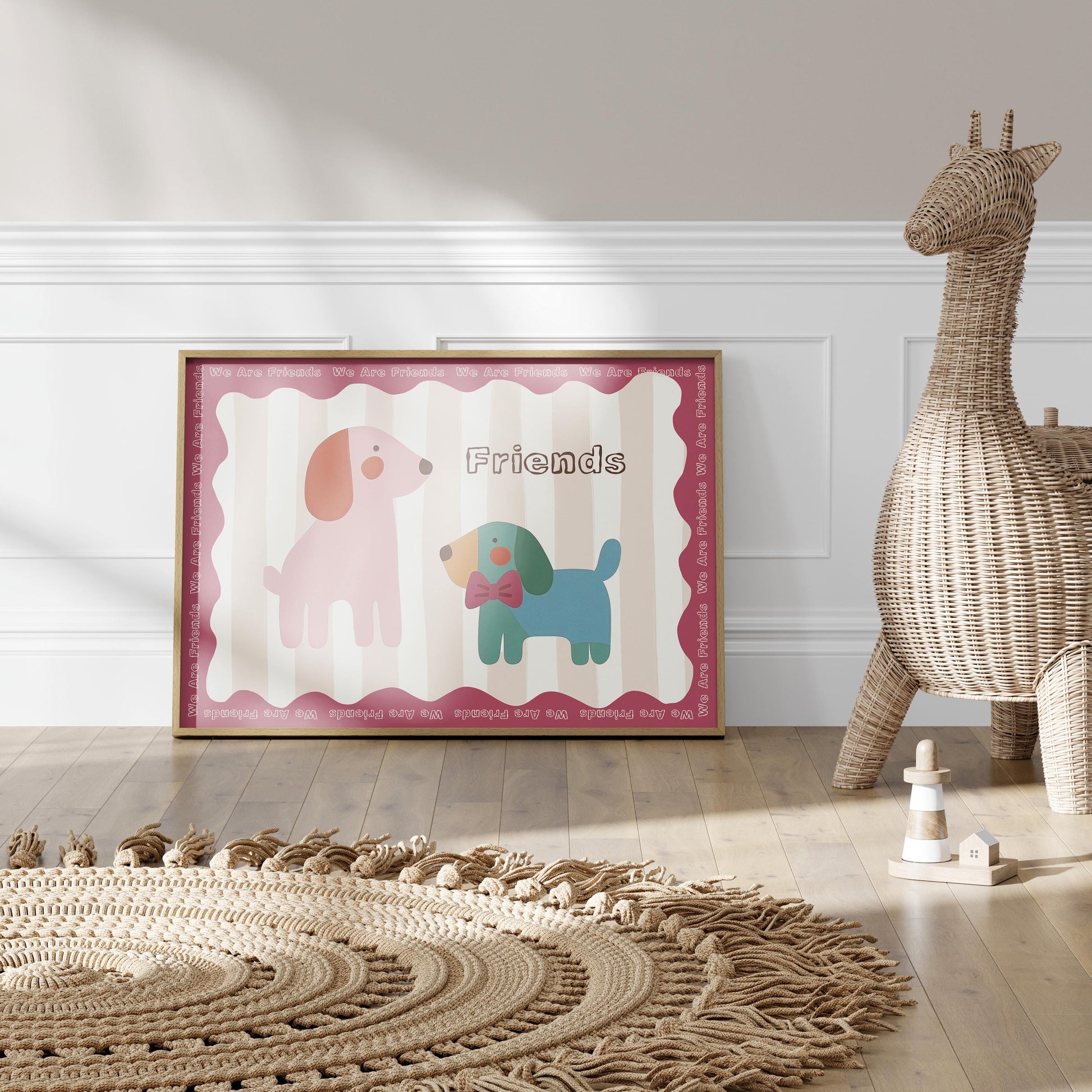 Poster Kinderzimmer Hunde · We Are Friends · Niedliches Tierposter mit zwei bunten Hunden · Freundschaft & Liebe · Dekoprint ohne Rahmen-4