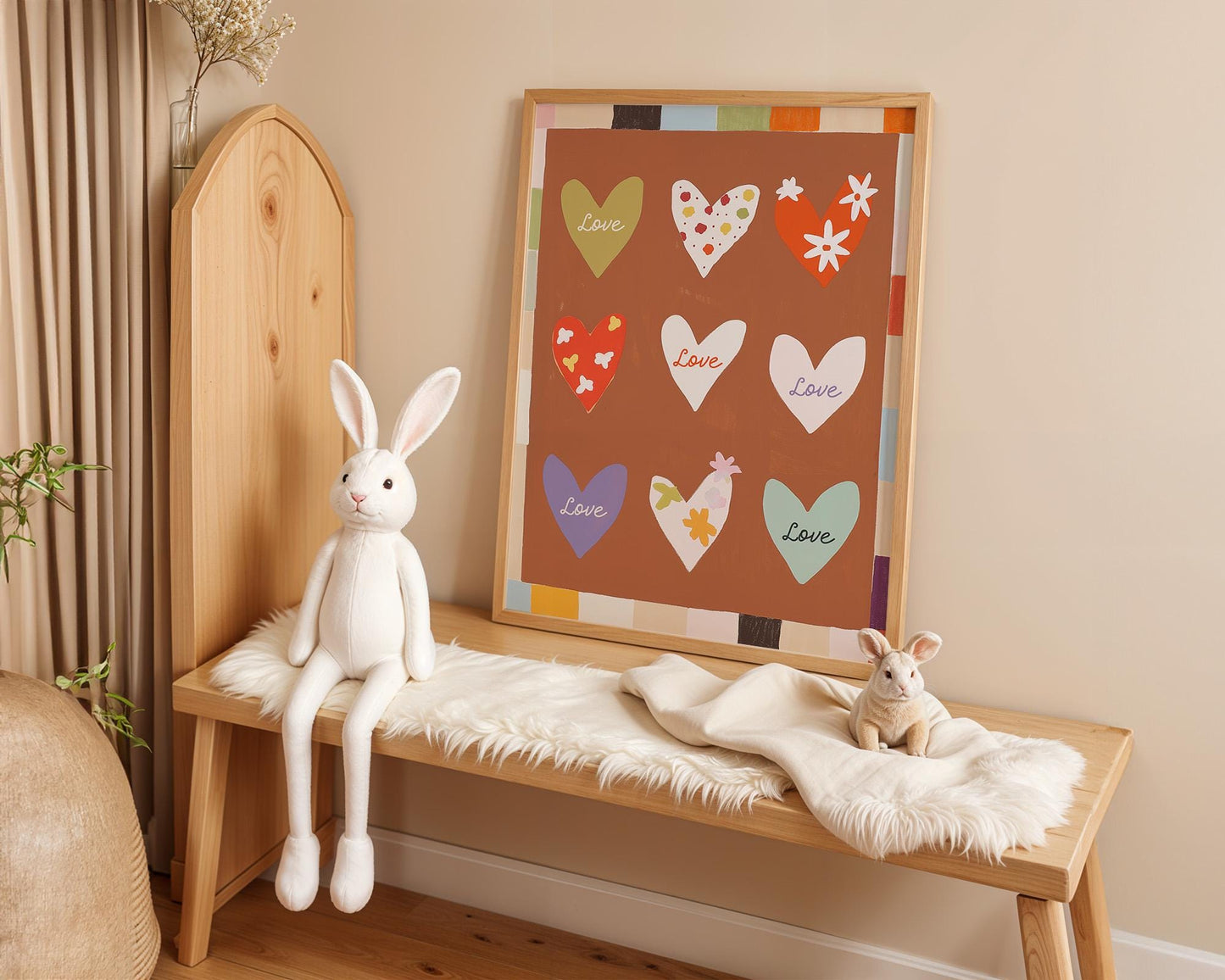 Poster Kinderzimmer Herzen · Love Design mit Blumen & Mustern · Warme Farben · Liebevolle Wanddeko · Deko Print ohne Rahmen-2
