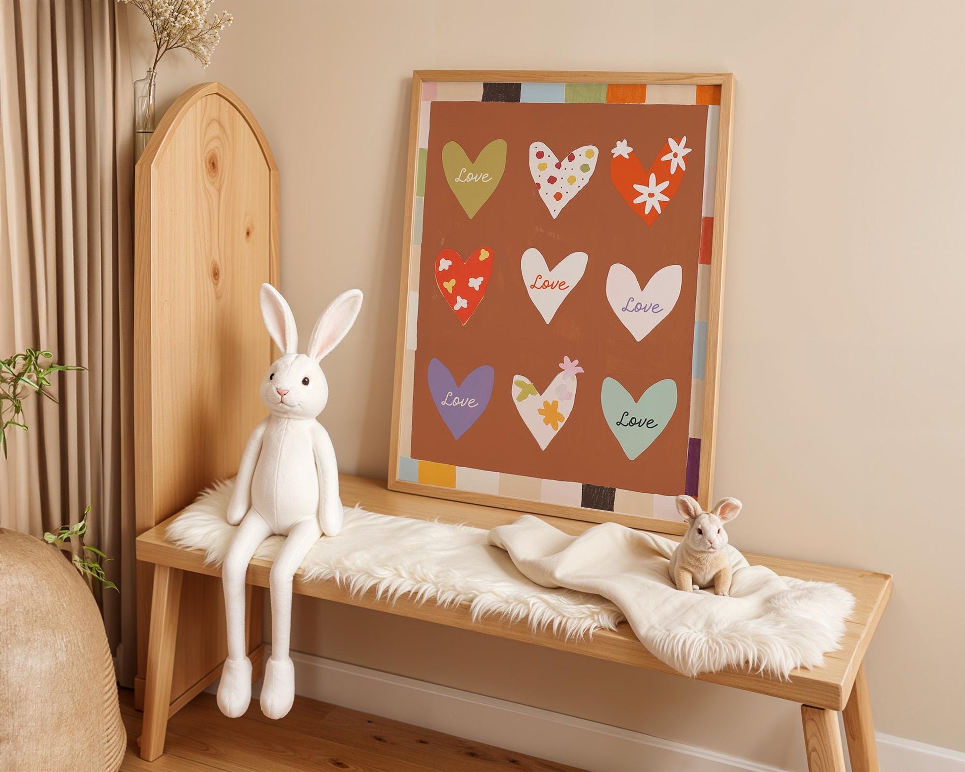 Poster Kinderzimmer Herzen · Love Design mit Blumen & Mustern · Warme Farben · Liebevolle Wanddeko · Deko Print ohne Rahmen-2