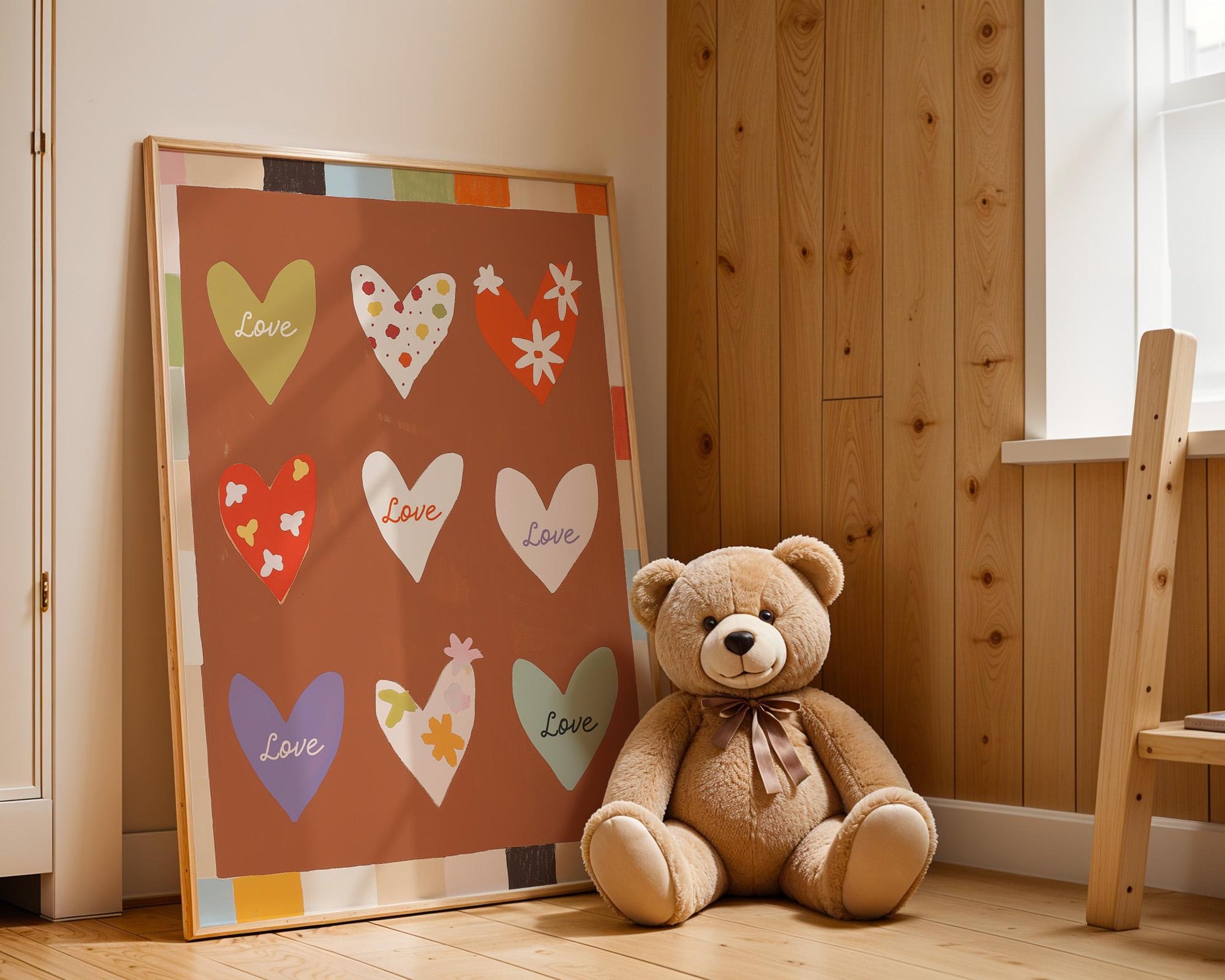 Poster Kinderzimmer Herzen · Love Design mit Blumen & Mustern · Warme Farben · Liebevolle Wanddeko · Deko Print ohne Rahmen-4