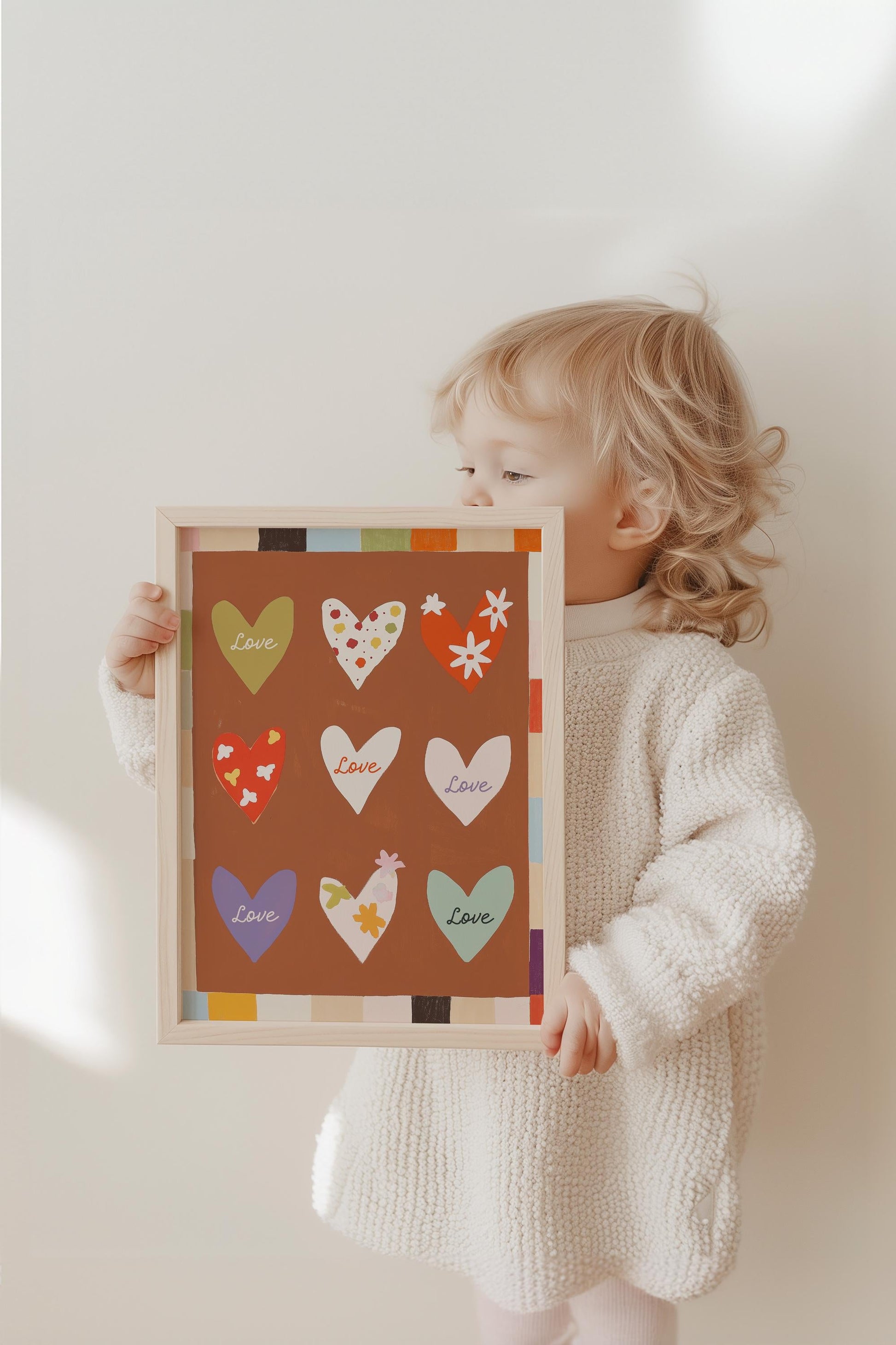 Poster Kinderzimmer Herzen · Love Design mit Blumen & Mustern · Warme Farben · Liebevolle Wanddeko · Deko Print ohne Rahmen-1