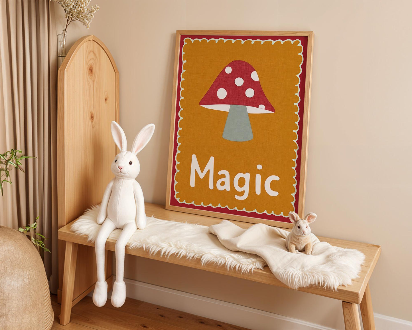 Poster Kinderzimmer Magic · Fliegenpilz Illustration · Magische Wanddeko in Retro Farben · Waldmotiv für Kinder · Dekoprint Ohne Rahmen-2