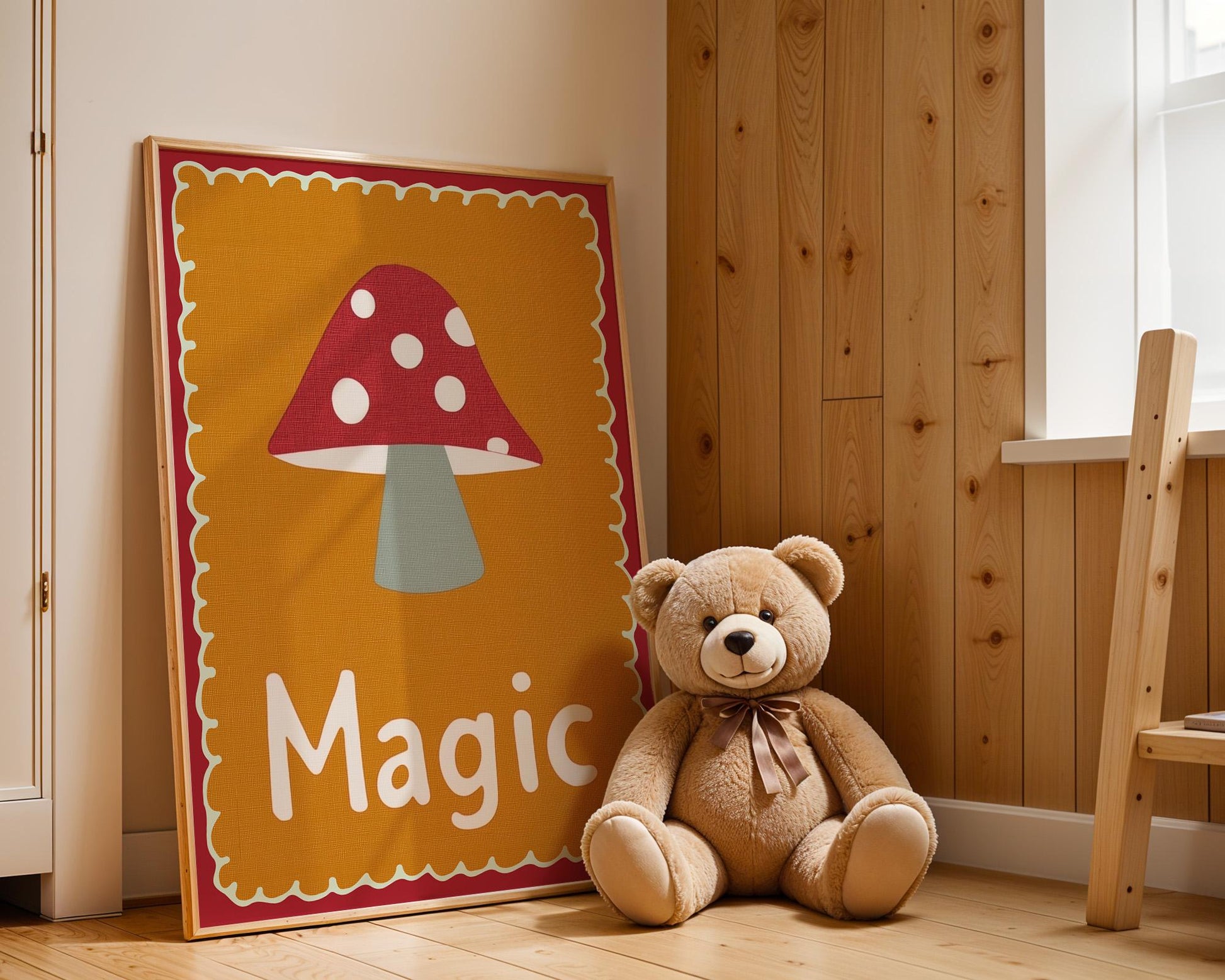 Poster Kinderzimmer Magic · Fliegenpilz Illustration · Magische Wanddeko in Retro Farben · Waldmotiv für Kinder · Dekoprint Ohne Rahmen-3