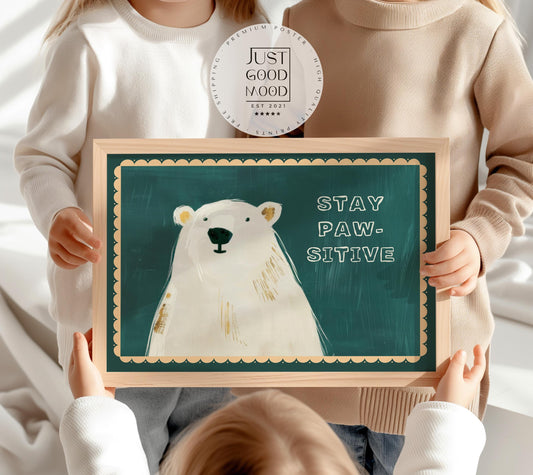 Poster Kinderzimmer Bär · Bear With Me Wortspiel · Lustiges Tierposter mit Spruch · Coole Wanddeko für Kinderzimmer · Dekoprint ohne Rahmen-0