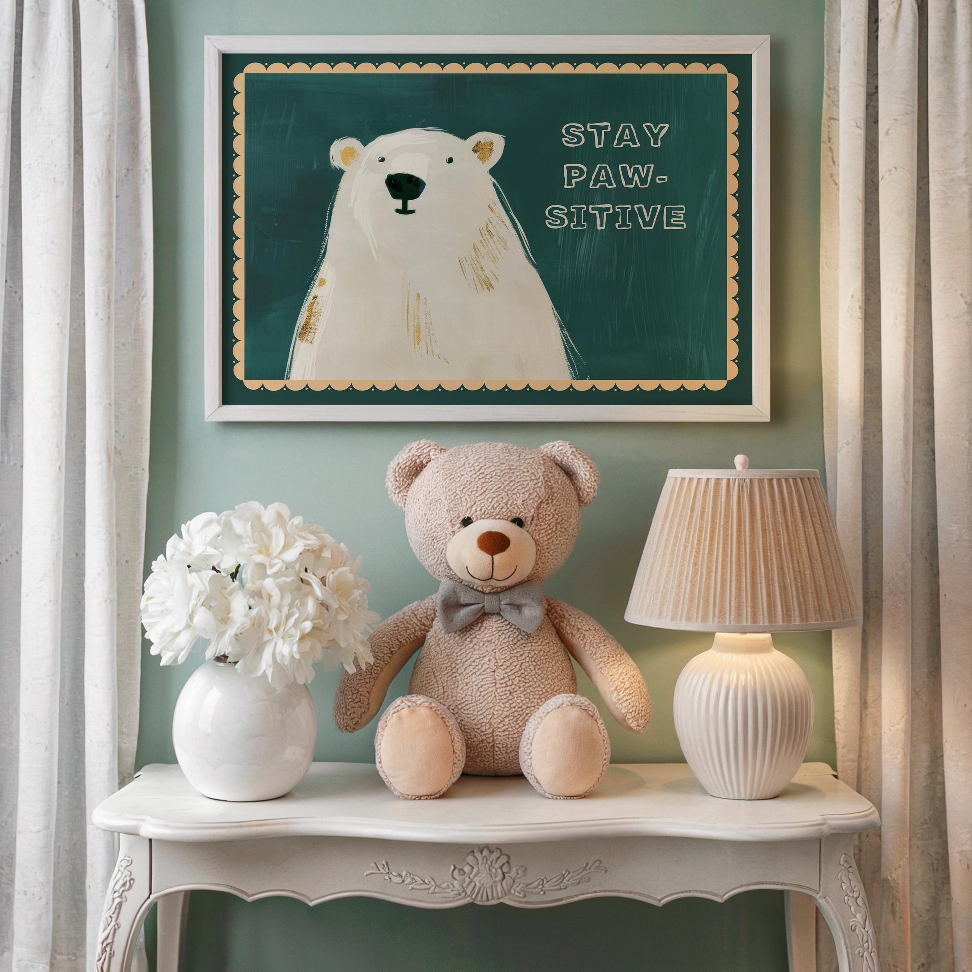 Poster Kinderzimmer Bär · Bear With Me Wortspiel · Lustiges Tierposter mit Spruch · Coole Wanddeko für Kinderzimmer · Dekoprint ohne Rahmen-2