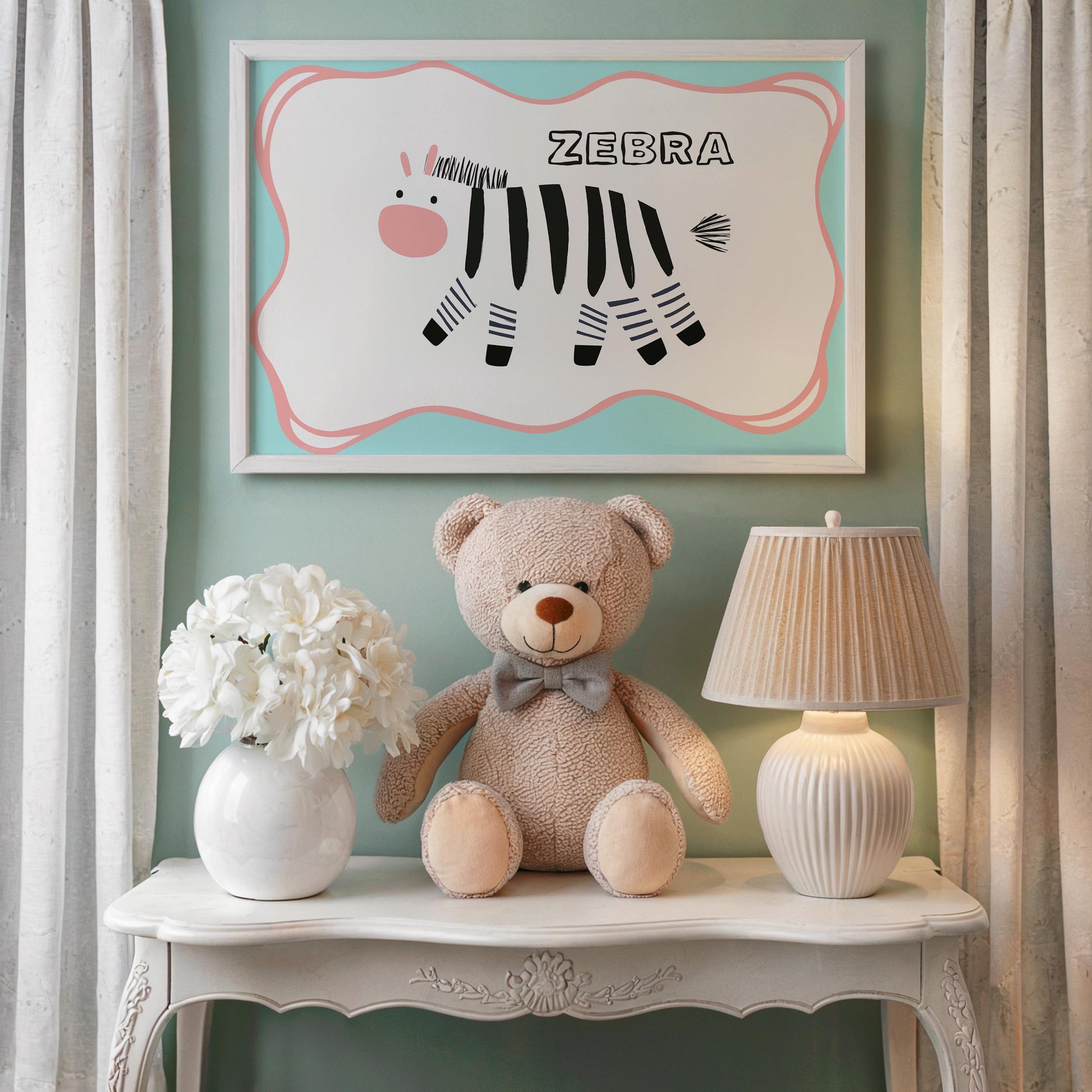 Poster Kinderzimmer Zebra · Tierposter mit schwarz-weißem Zebra im Skandi-Stil · Bunte Wanddeko für Kinder & Babys · Deko ohne Rahmen-2