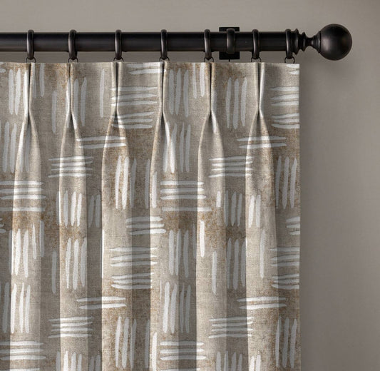 Natural Beige Linen Pinch Pleated Curtains - Modern Abstract Pattern - Light Filtering Privacy or Blackout - Made to Measure-0