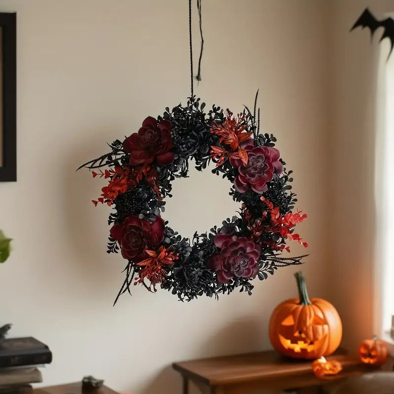 Halloween Black Red Wreath-2