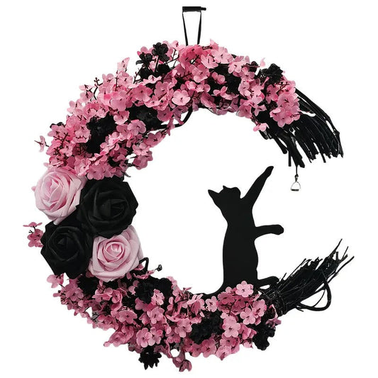 Cat Moon Wreath Halloween Decor-0